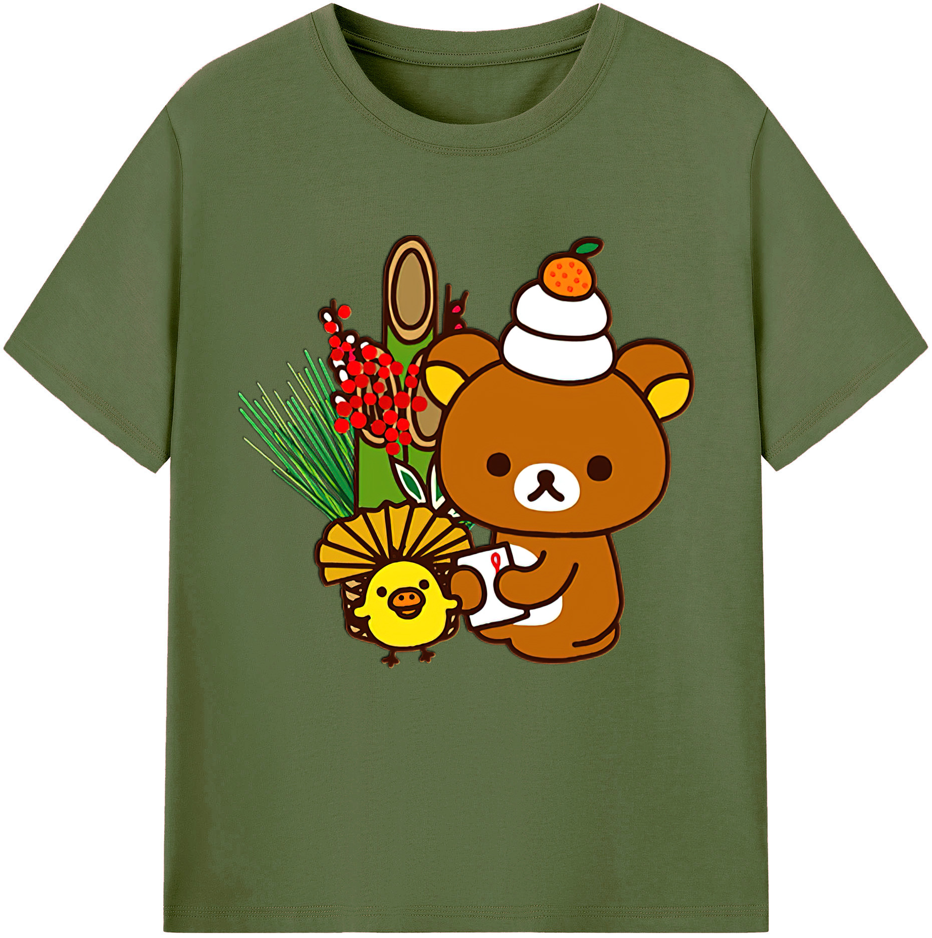 （画像用） リラックマ リラックマ キイロイトリ Rilakkuma Korilakkuma Kiiroitori 綿100％半袖Tシャツ（フロントプリント）